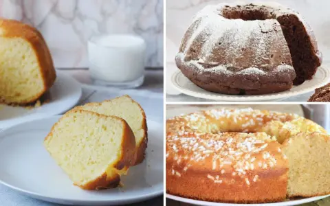 Tre ciambelloni soffici e alti: uno classico, uno al cioccolato e uno con zuccherini. Perfetti per la tua ricetta!