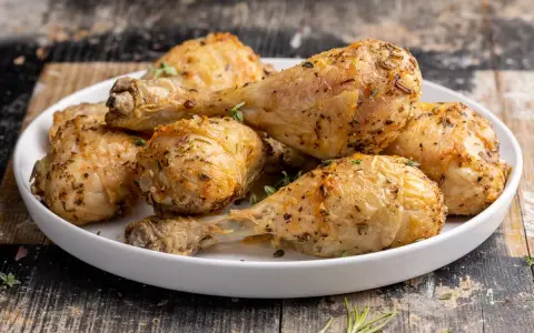 Fusi di pollo dorati e succulenti, cotti alla perfezione nella friggitrice ad aria, conditi con erbe aromatiche.