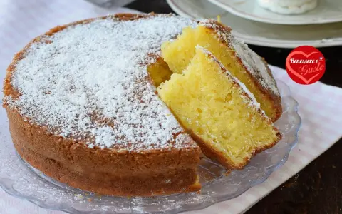 Torta allo yogurt semplice e veloce, soffice e profumata, cosparsa di zucchero a velo. Perfetta per ogni momento della giornata.