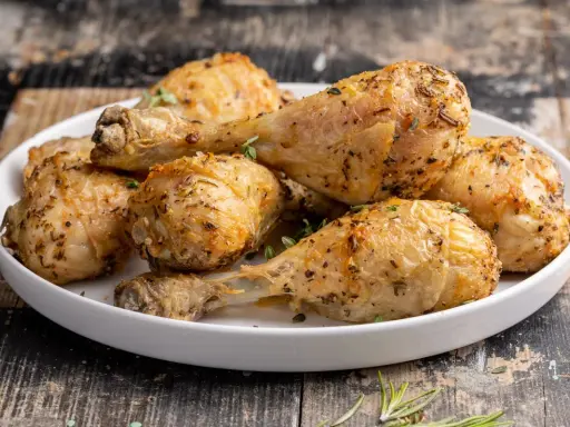 Fusi di pollo dorati e succulenti, cotti alla perfezione nella friggitrice ad aria, conditi con erbe aromatiche.