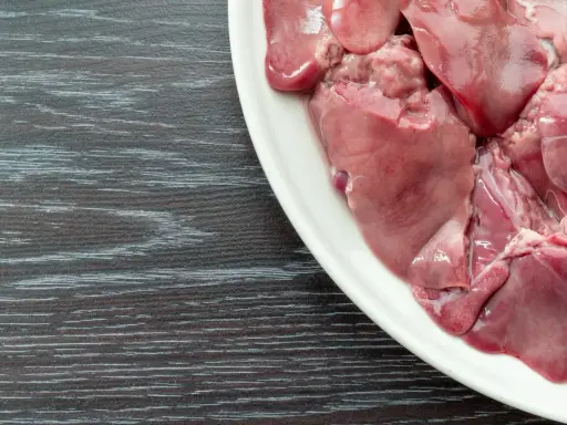 Piatto bianco con durelli di pollo crudi, pronti per essere cucinati.