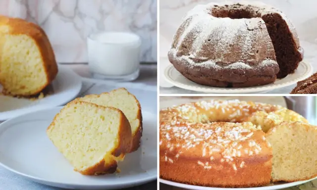 Tre ciambelloni soffici e alti: uno classico, uno al cioccolato e uno con zuccherini. Perfetti per la tua ricetta!