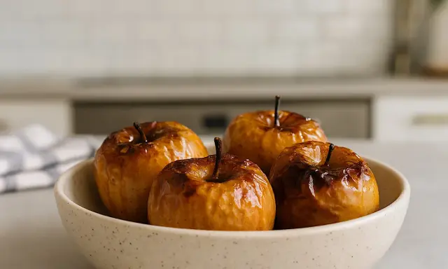Mele cotte in friggitrice ad aria, dorate e profumate, pronte per essere gustate.