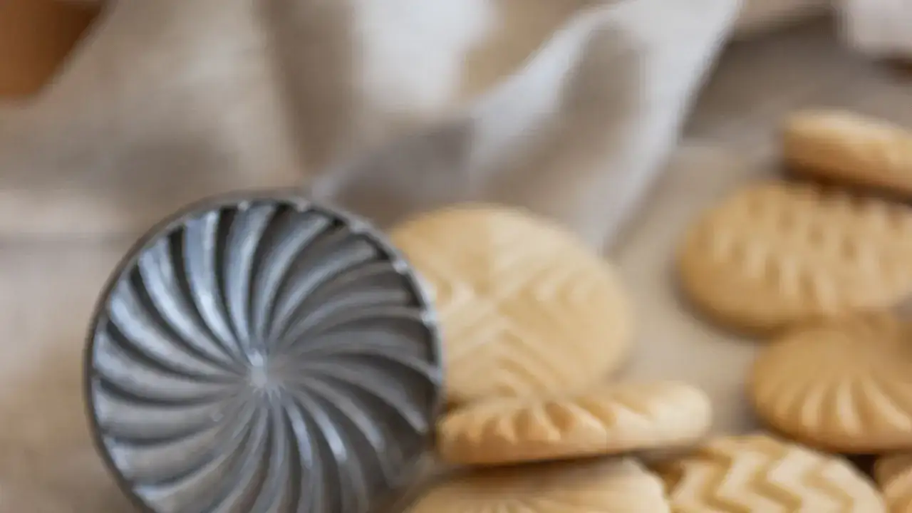 Stampo per biscotti con farina di riso e dolcetti decorati, pronti per essere gustati.
